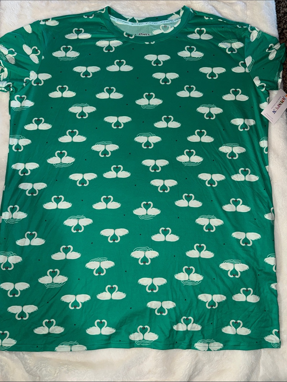 Green Swan-Print Short Sleeve Sleep Tee by Joyspun